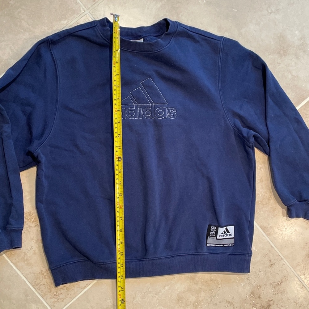 EUC Adidas sweatshirt boys medium 10-12 Navy blue logo lightweight Three Stripes - Picture 5 of 7